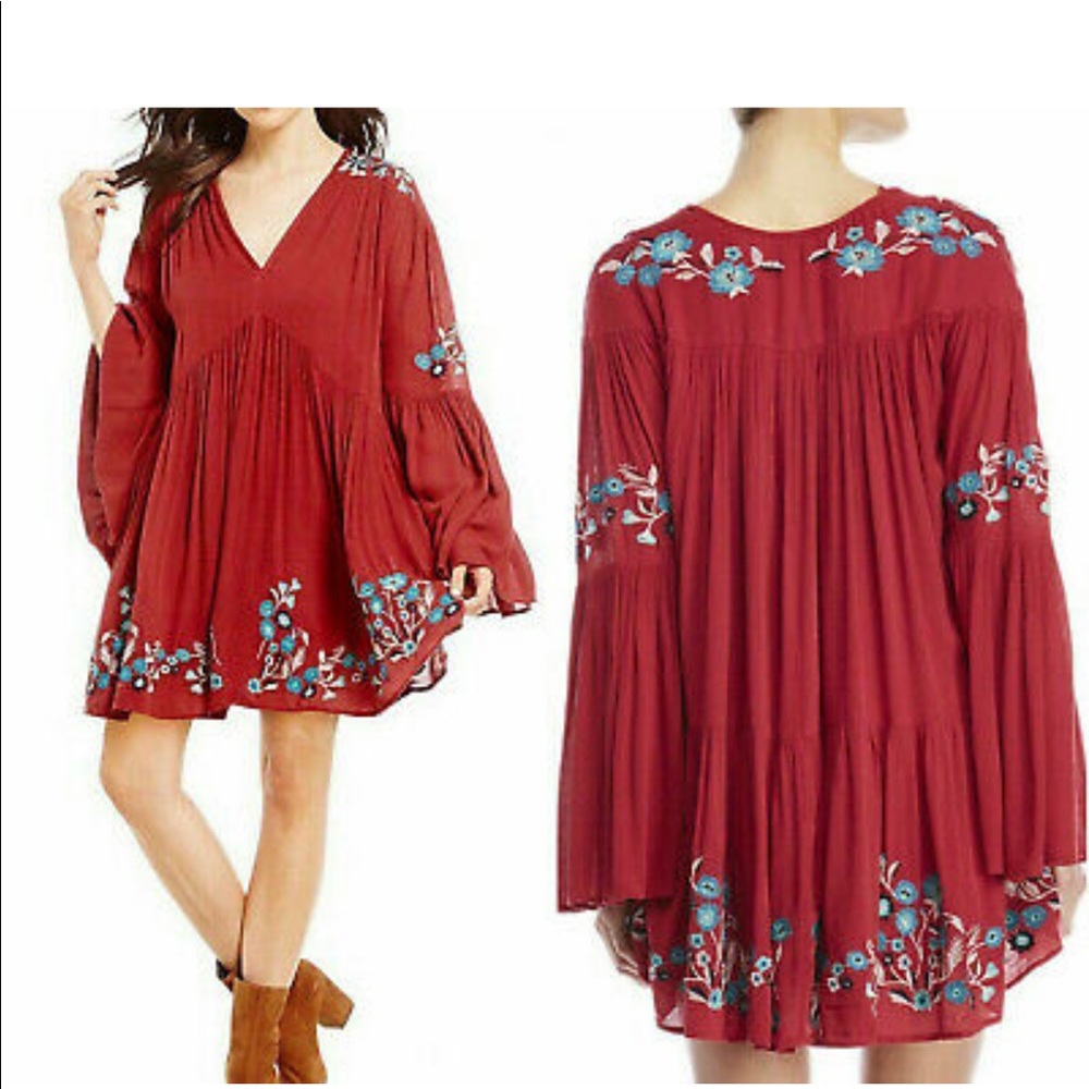 Free People floral embroidery mini dress